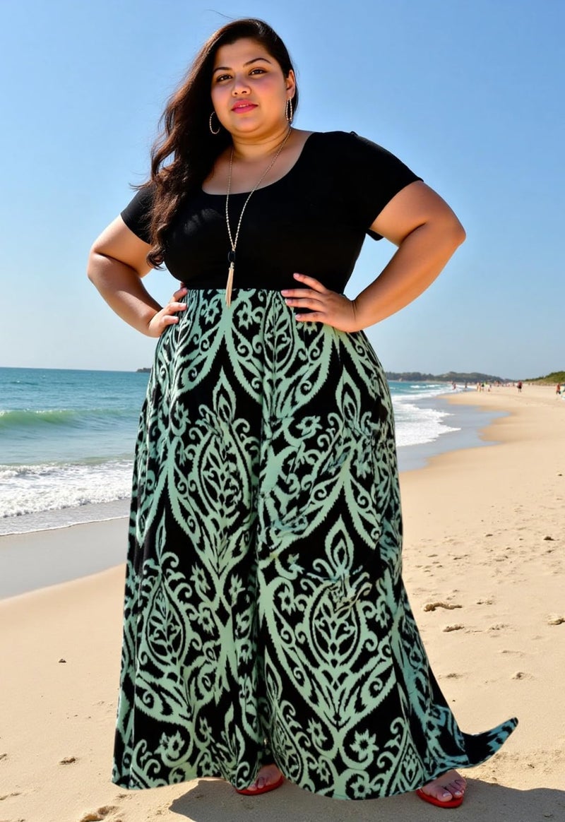 Nemidor Plus Size Maxi Dresses for Curvy Women Casual Summer Short Sleeve Chevron Print Long Dress with Pocket 14-26(155,18,Blue) - Image 4